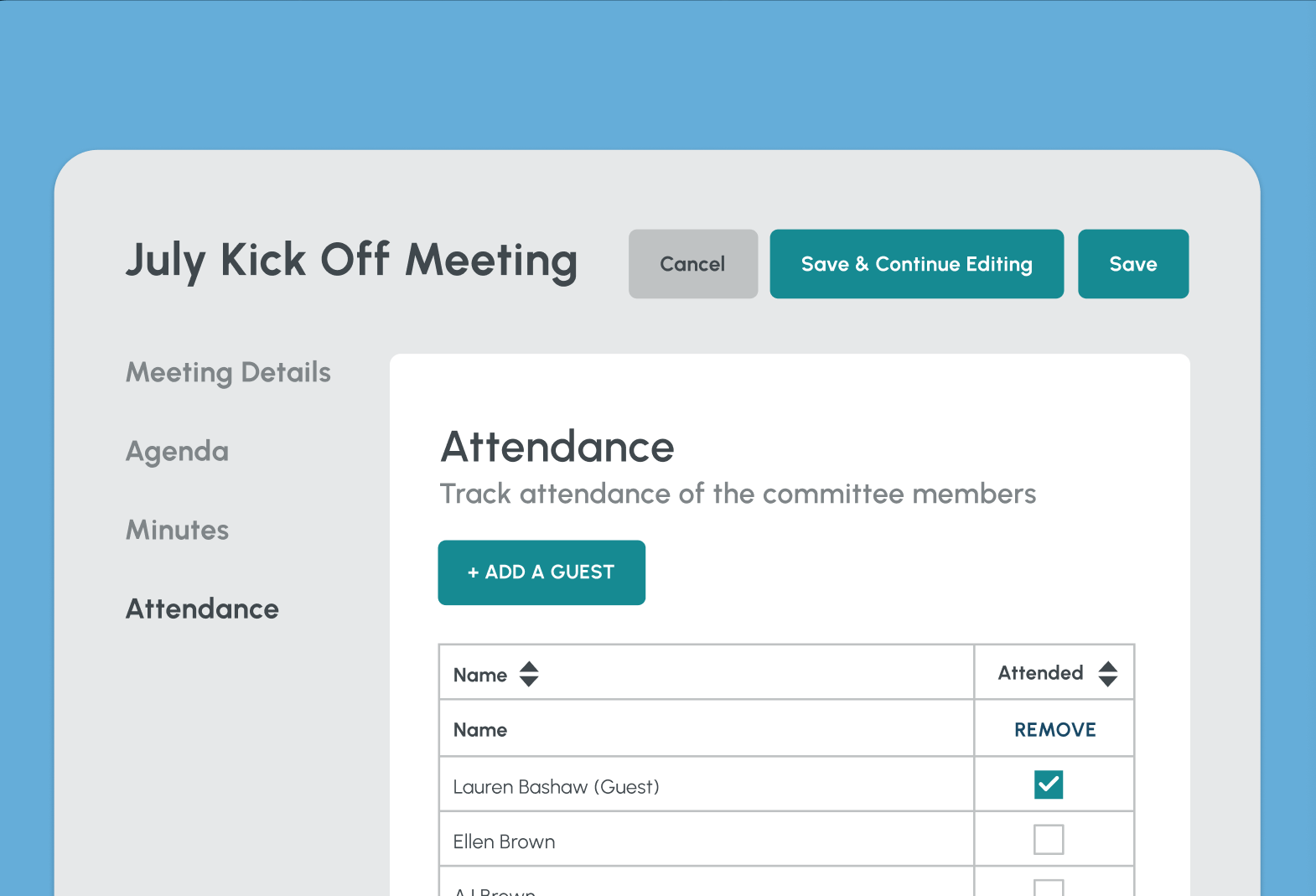 Track meetings and agendas